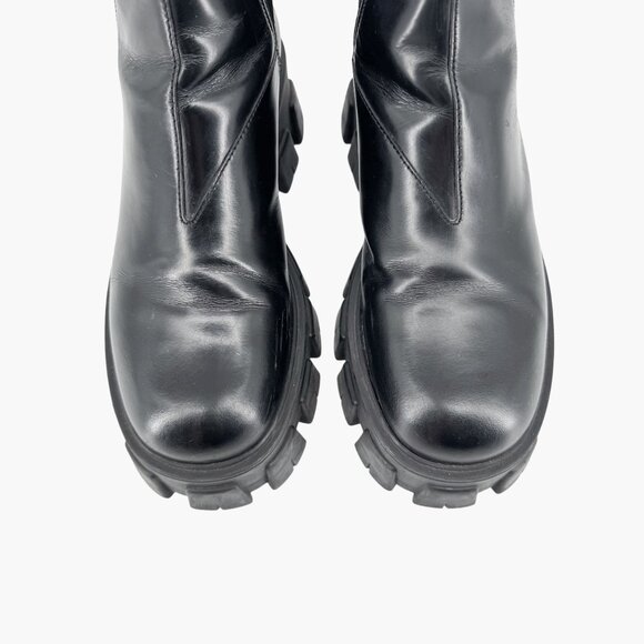 Prada Monolith Chelsea Ankle Boots Size 41 US 11 Black Leather Lug Sole Combat - Picture 3 of 15